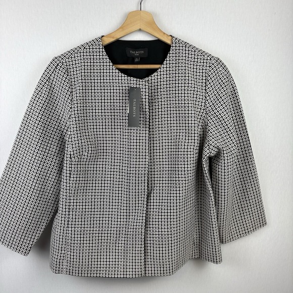 Talbots Blazer 16P‎  Collarless Career Black & White  Professional Classic NEW - Picture 2 of 9
